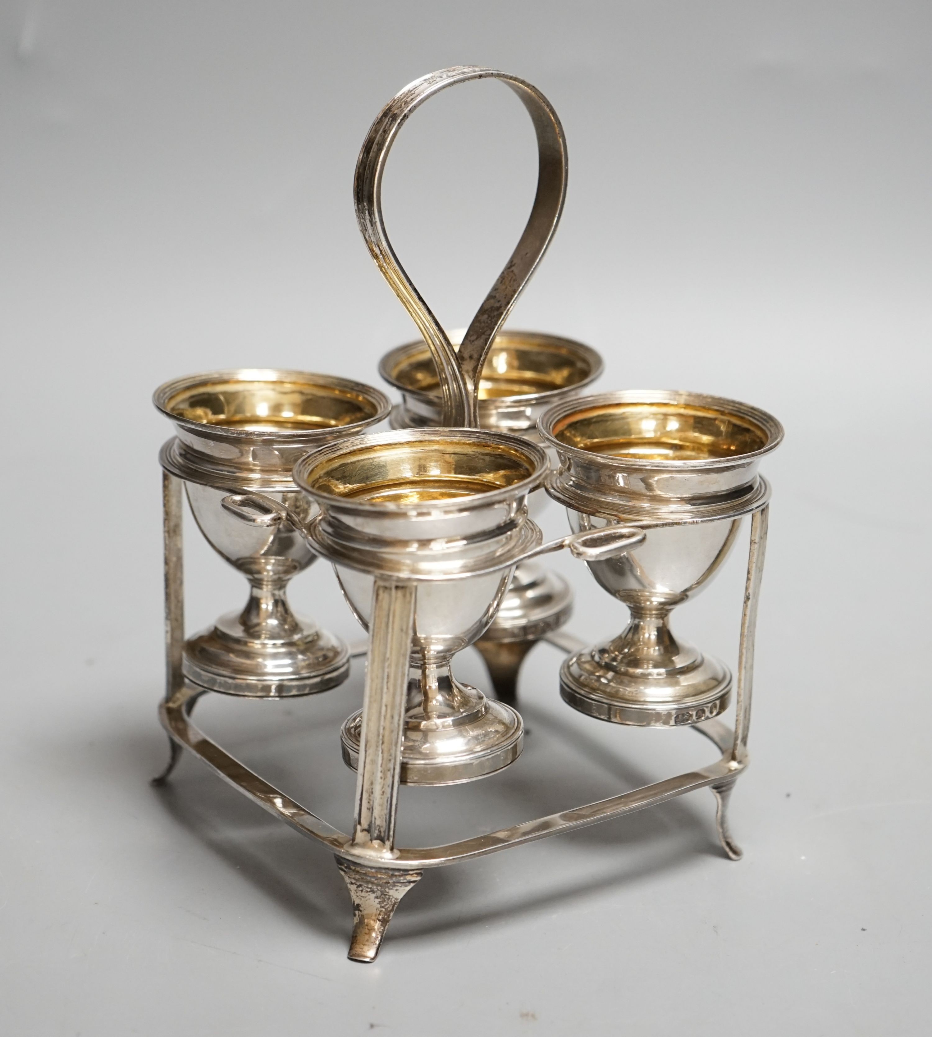 A George III silver egg cruet, no maker's mark, London, 1796, height 16.8cm, 10oz.